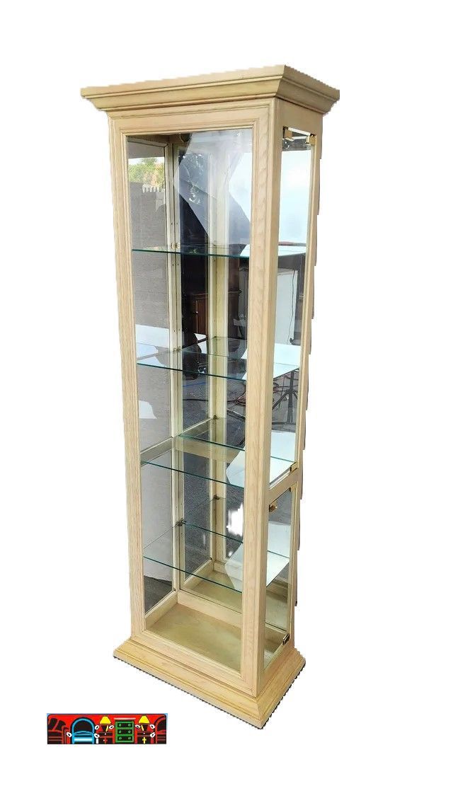 whitewash side entrance curio with 4 glass shelves and light