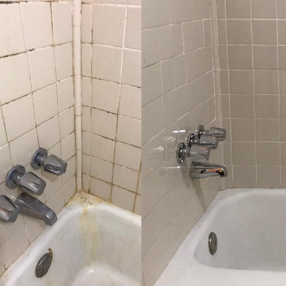 A before and after photo of a bathtub in a bathroom