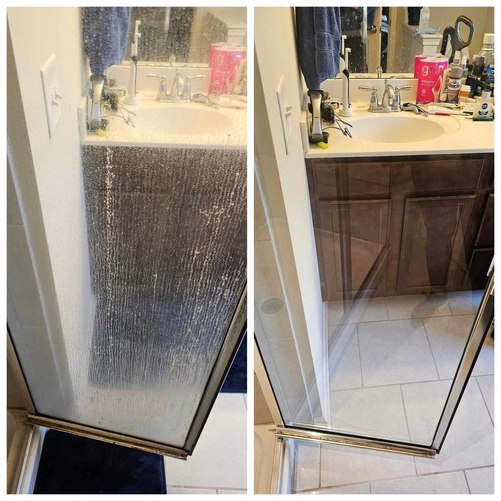 A before and after picture of a bathroom with a sink and mirror.