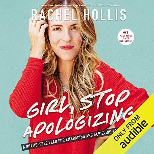 a woman in a red sweater is on the cover of a book called girl stop apologizing .