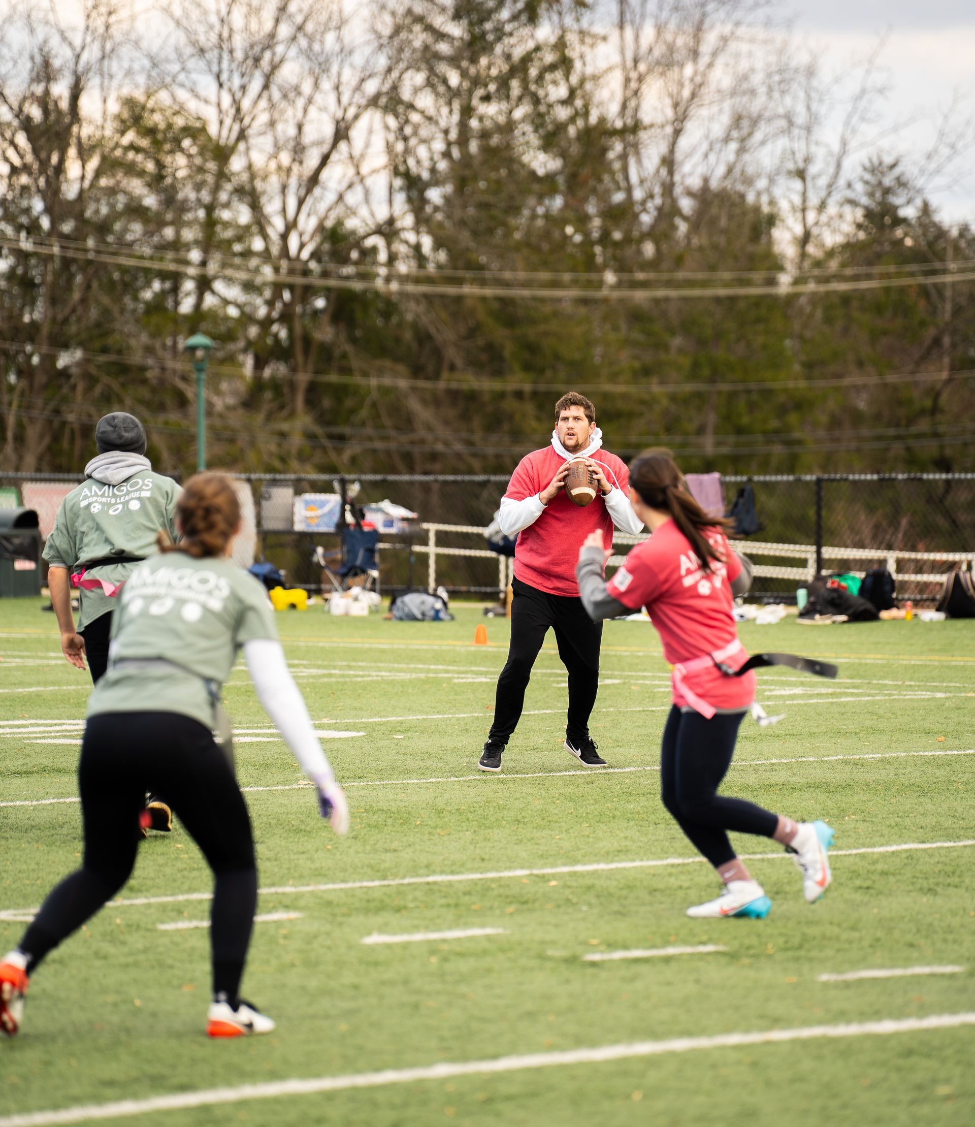 Adult flag football league game in Morris County, New Jersey