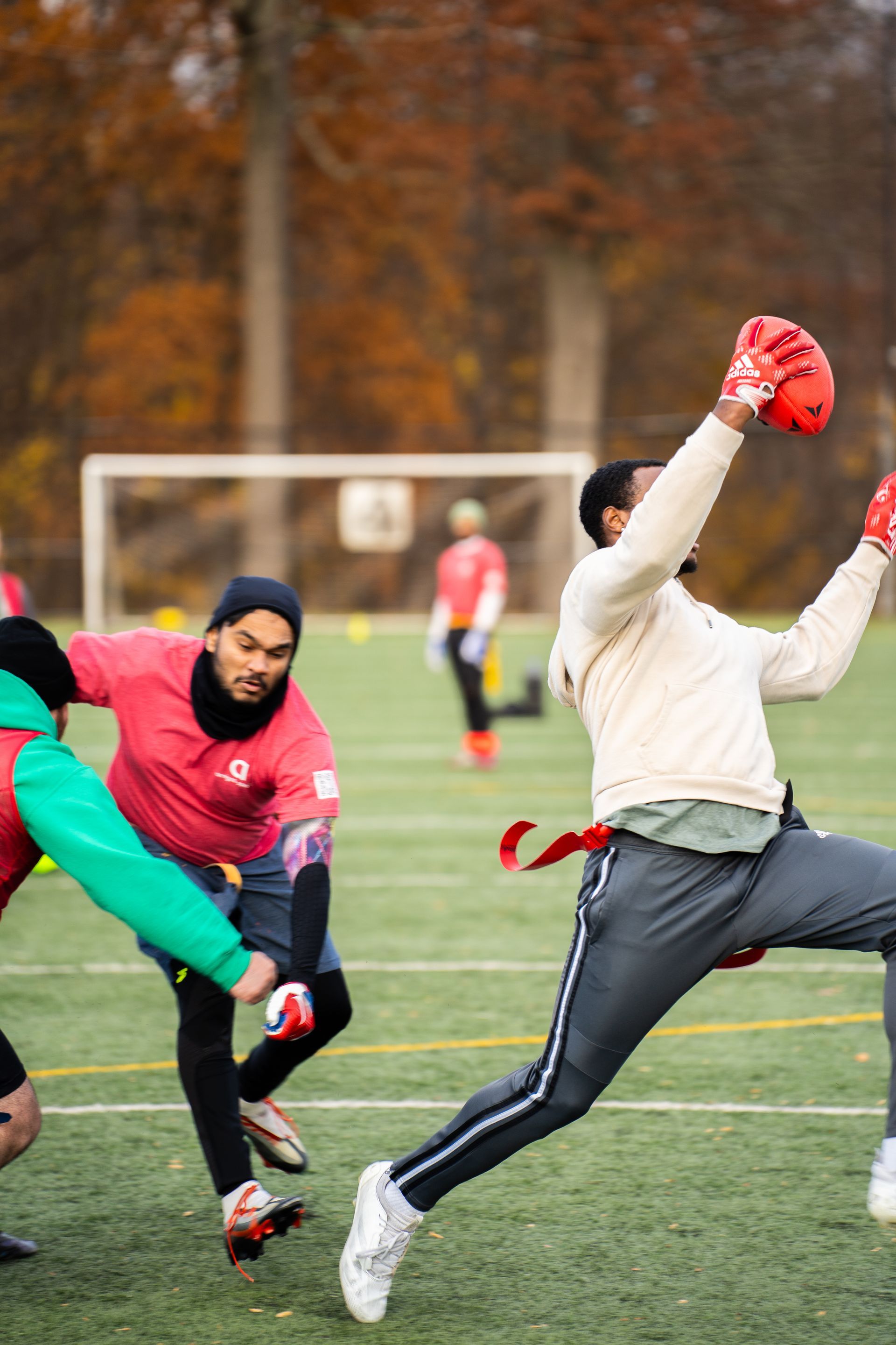 Adult flag football league game in Morris County, New Jersey
