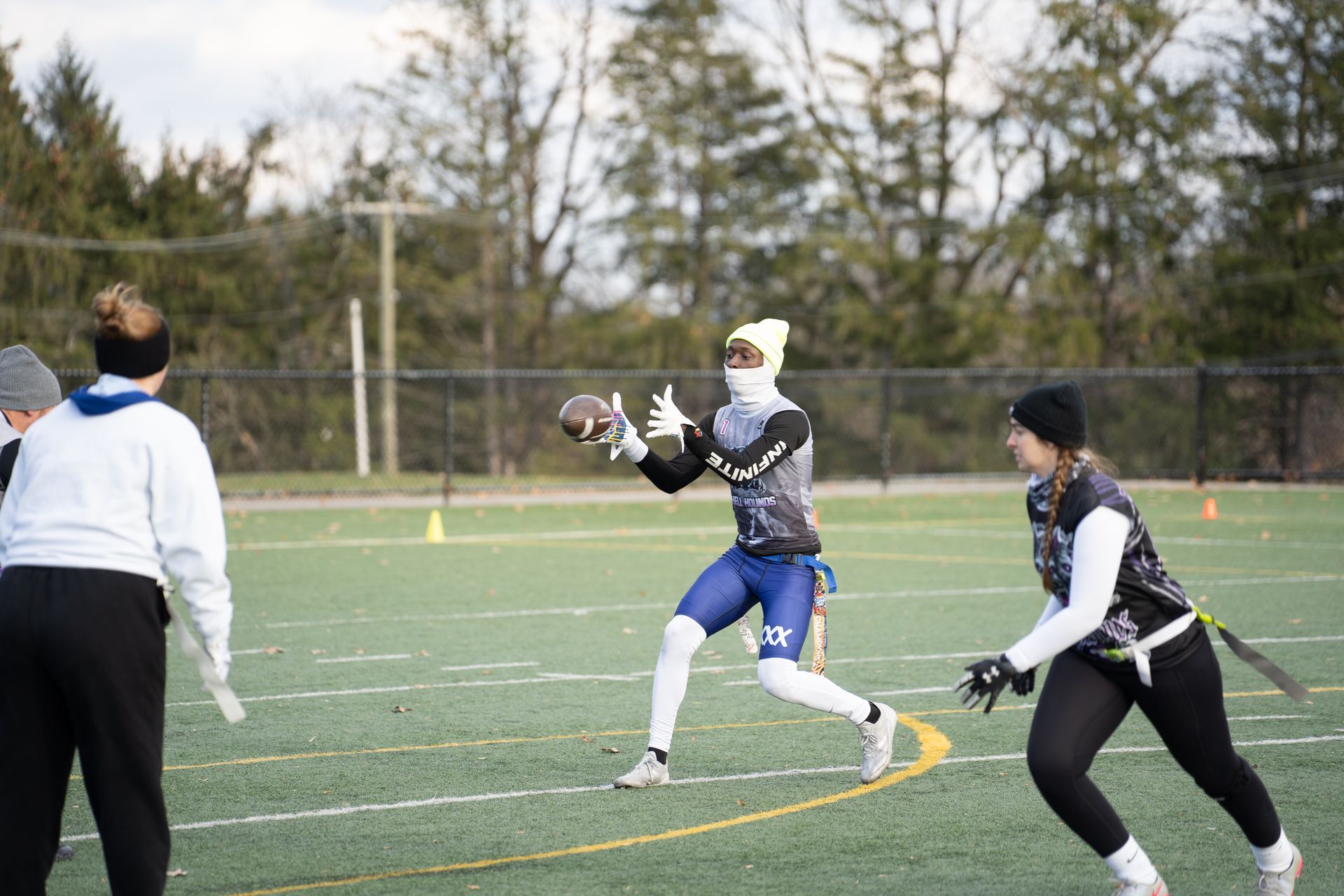 Adult flag football league game in Morris County, New Jersey