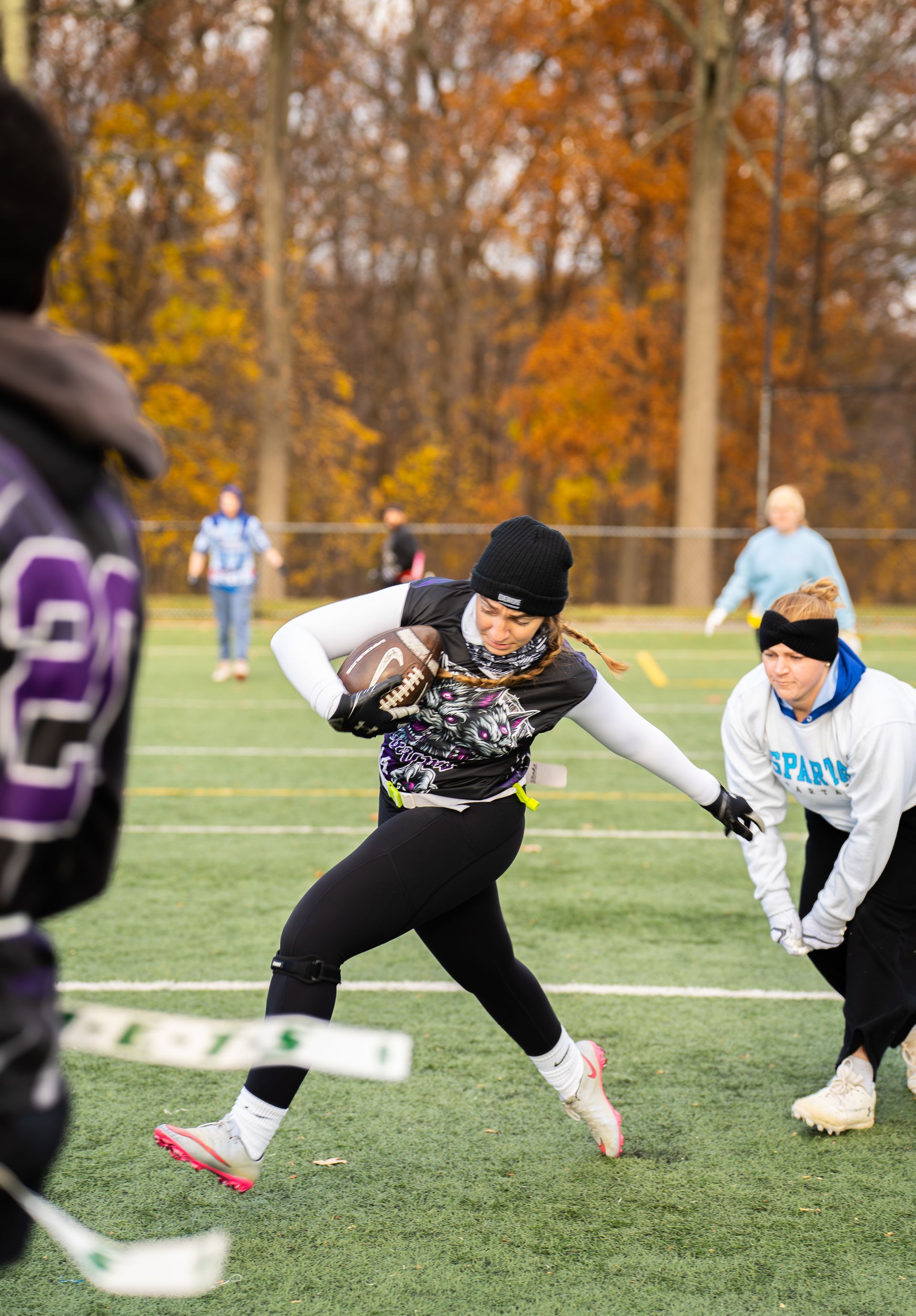 Adult flag football league game in Morris County, New Jersey