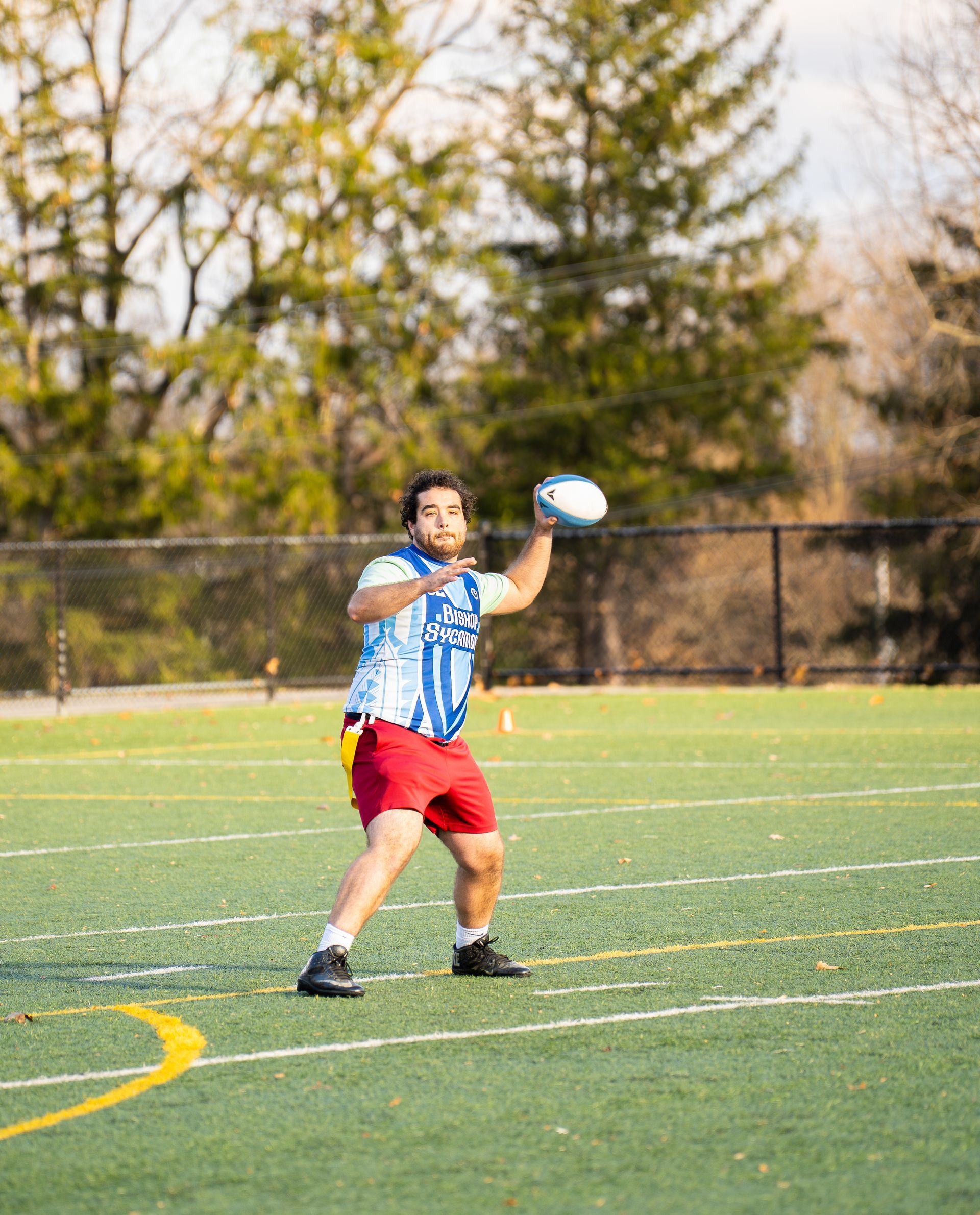 Adult flag football league game in Morris County, New Jersey