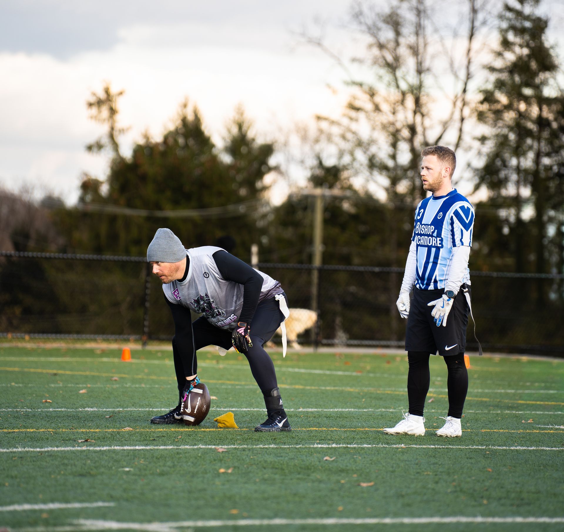 Adult flag football league game in Morris County, New Jersey