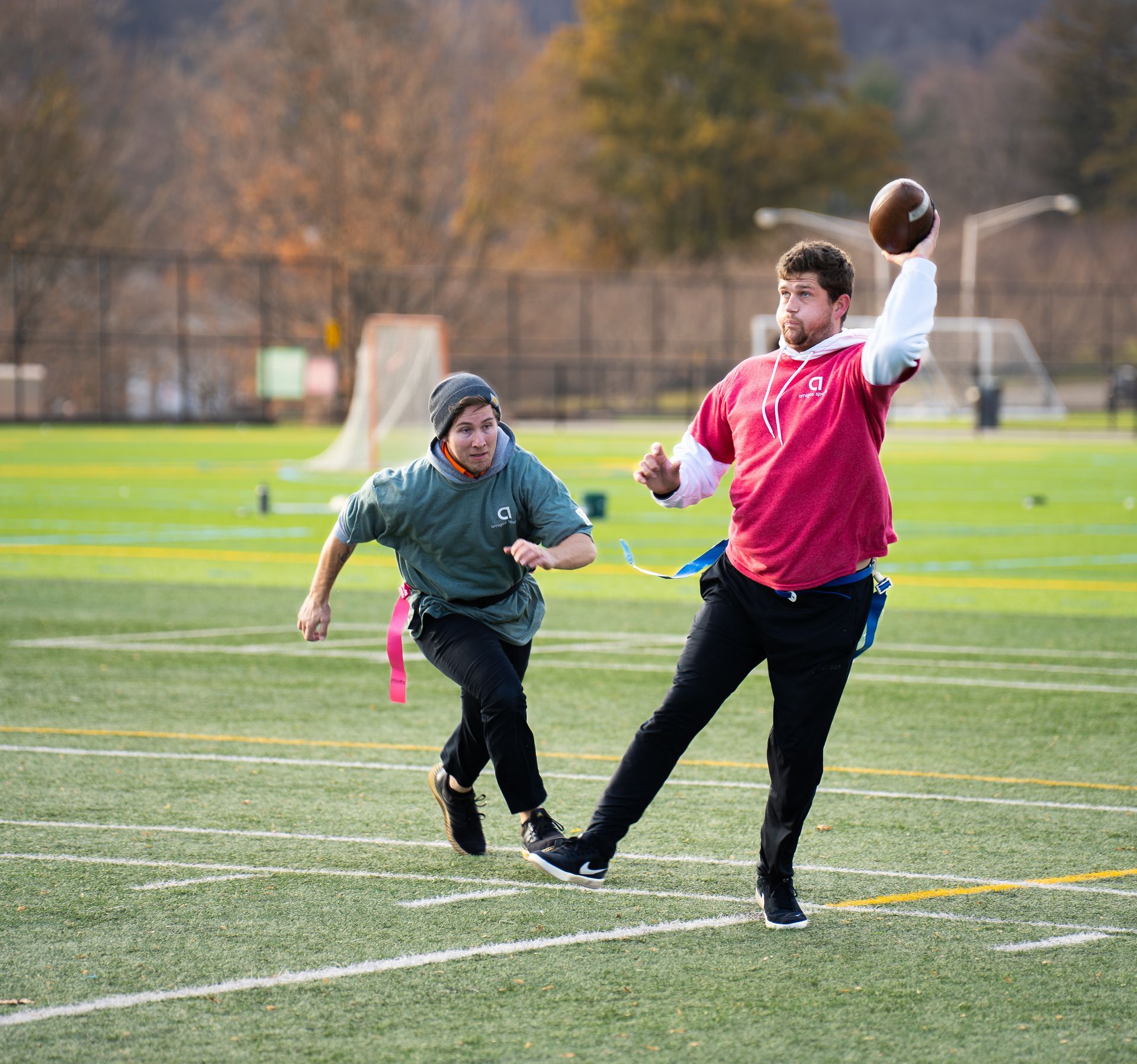 Adult flag football league game in Morris County, New Jersey