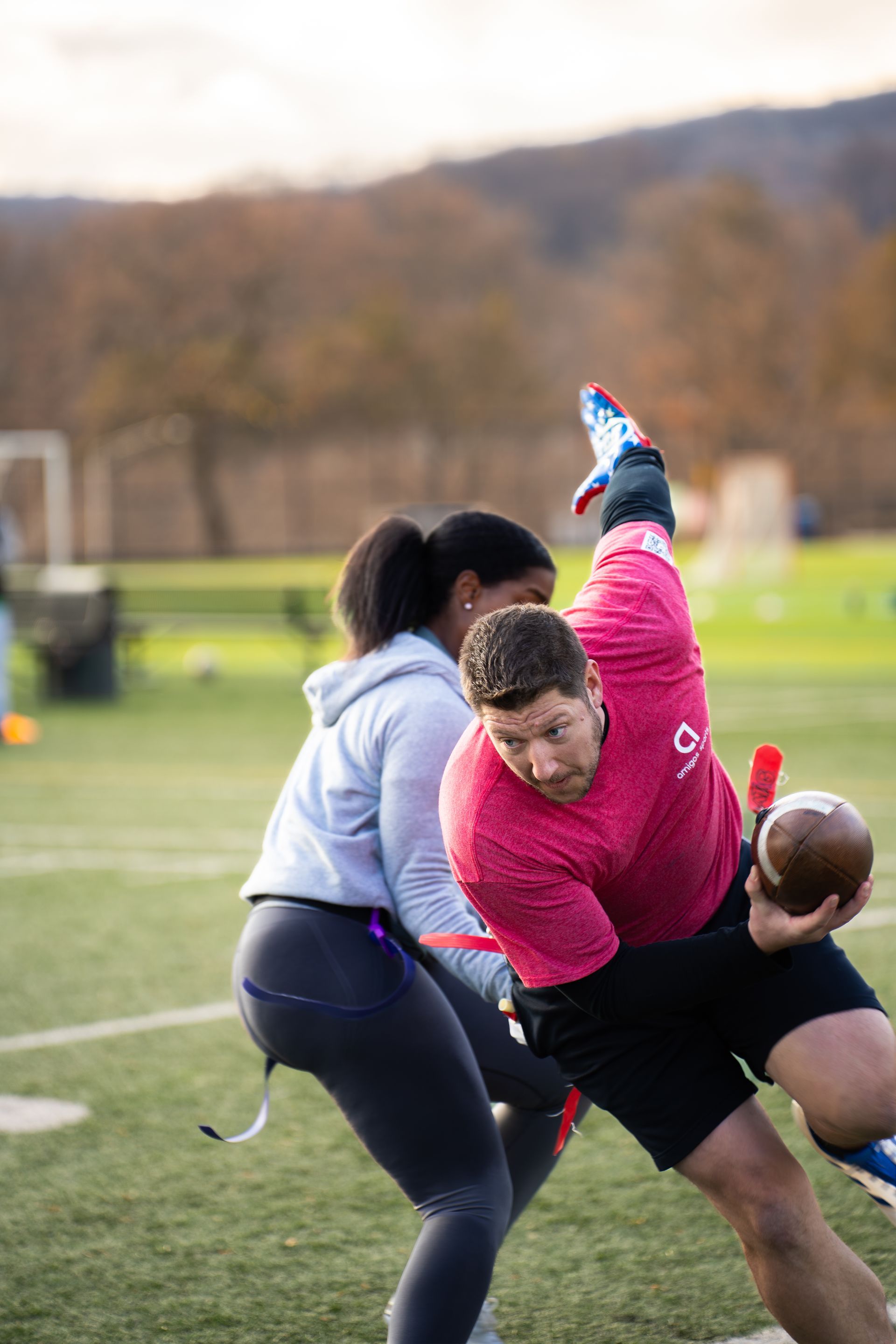 Adult flag football league game in Morris County, New Jersey