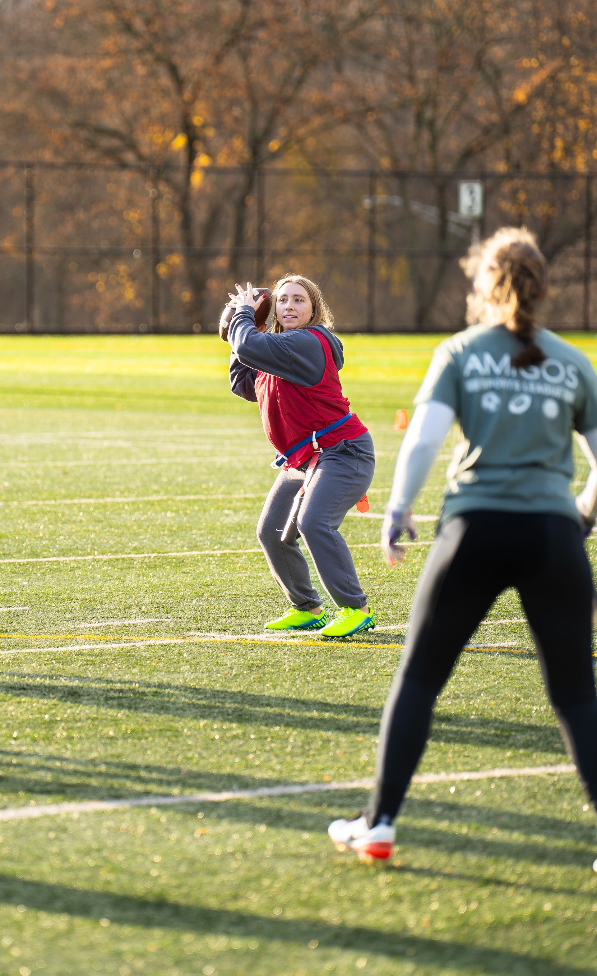 Adult flag football league game in Morris County, New Jersey