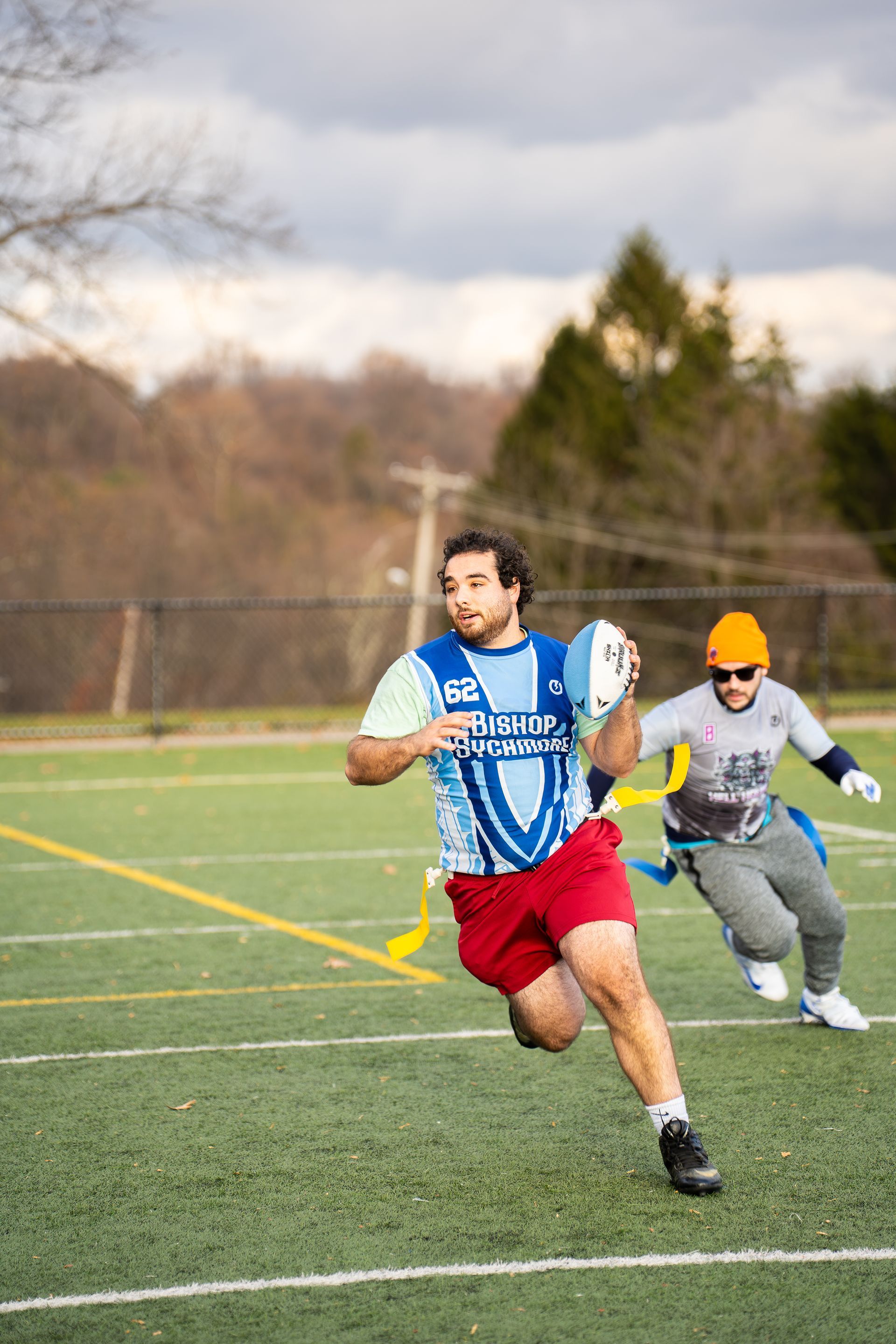 Adult flag football league game in Morris County, New Jersey