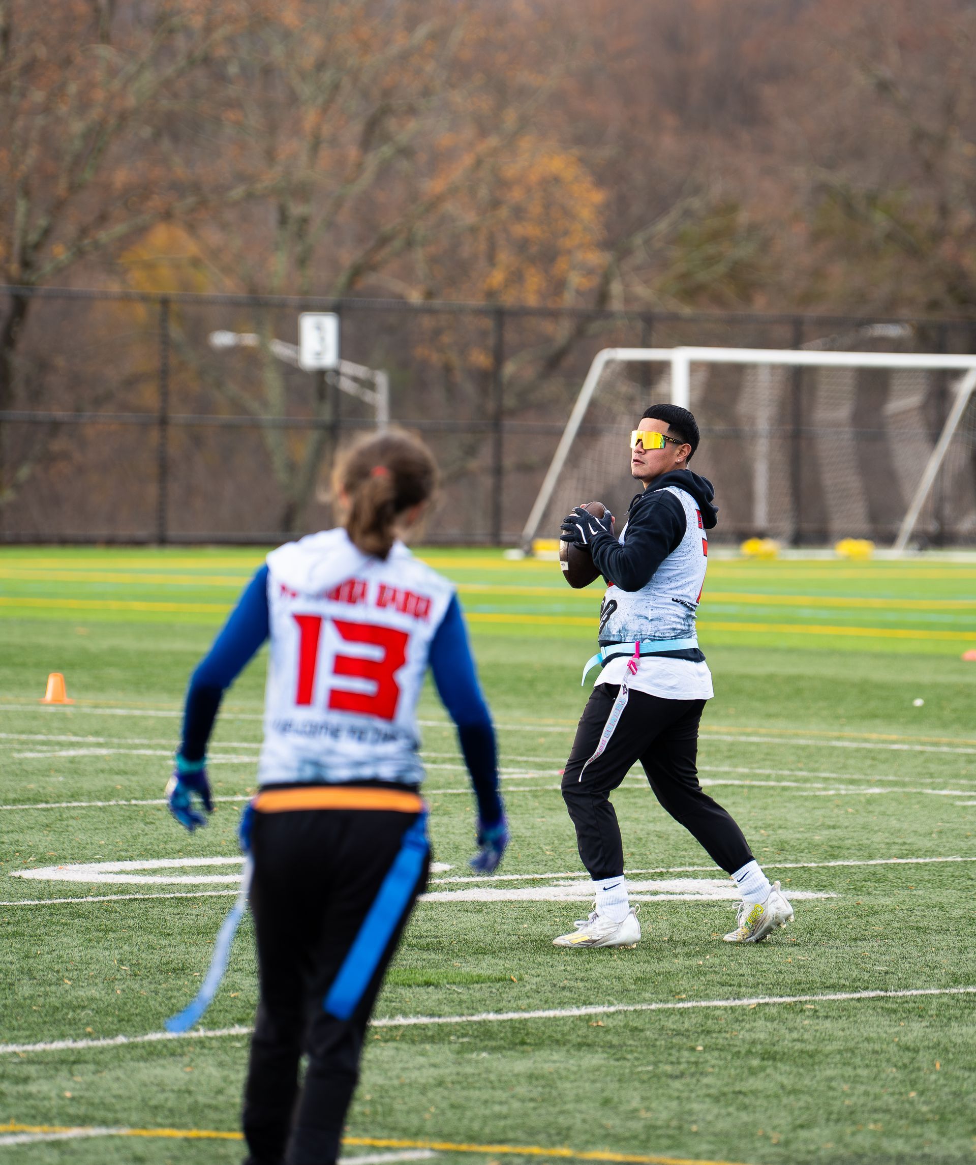 Adult flag football league game in Morris County, New Jersey