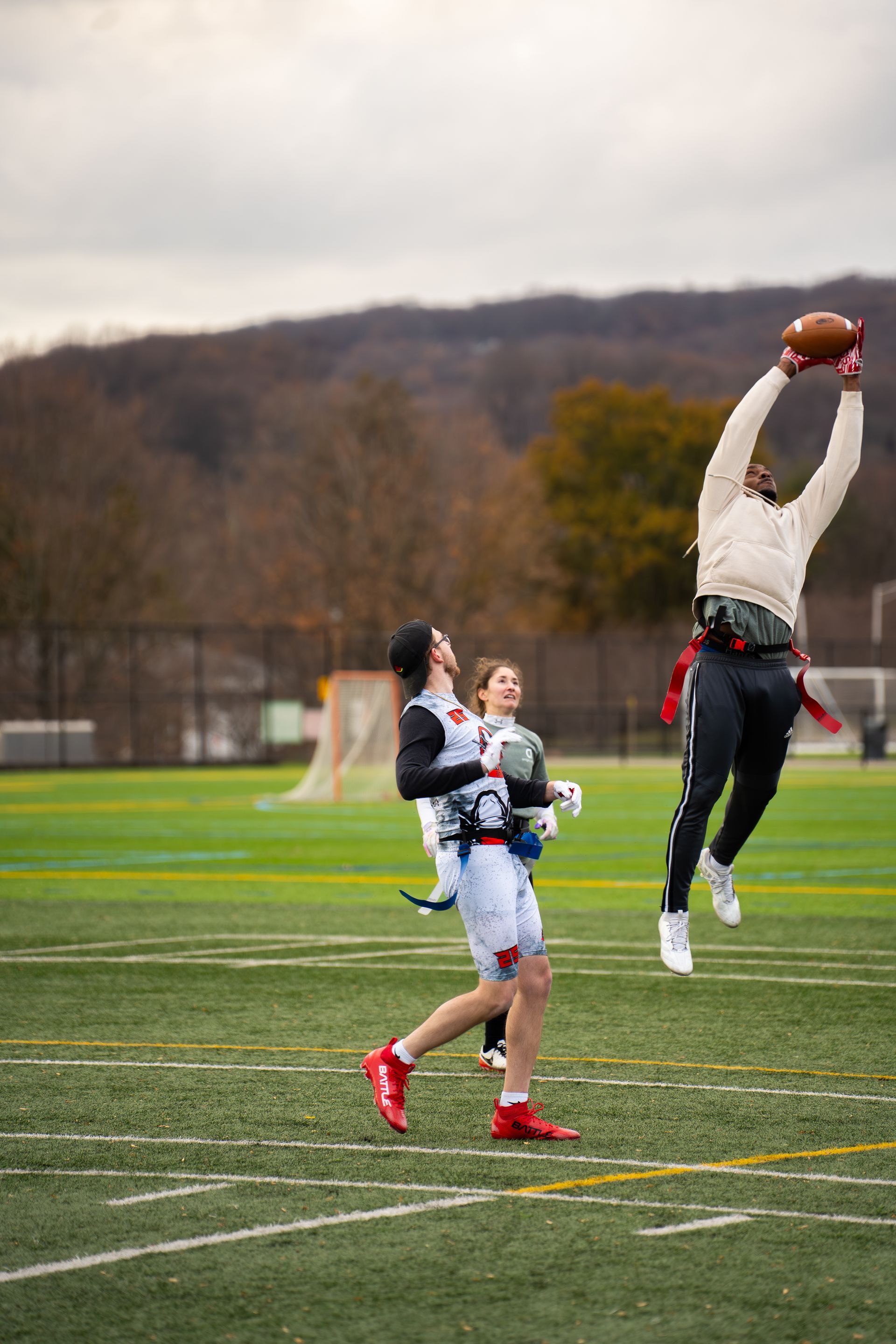 Adult flag football league game in Morris County, New Jersey