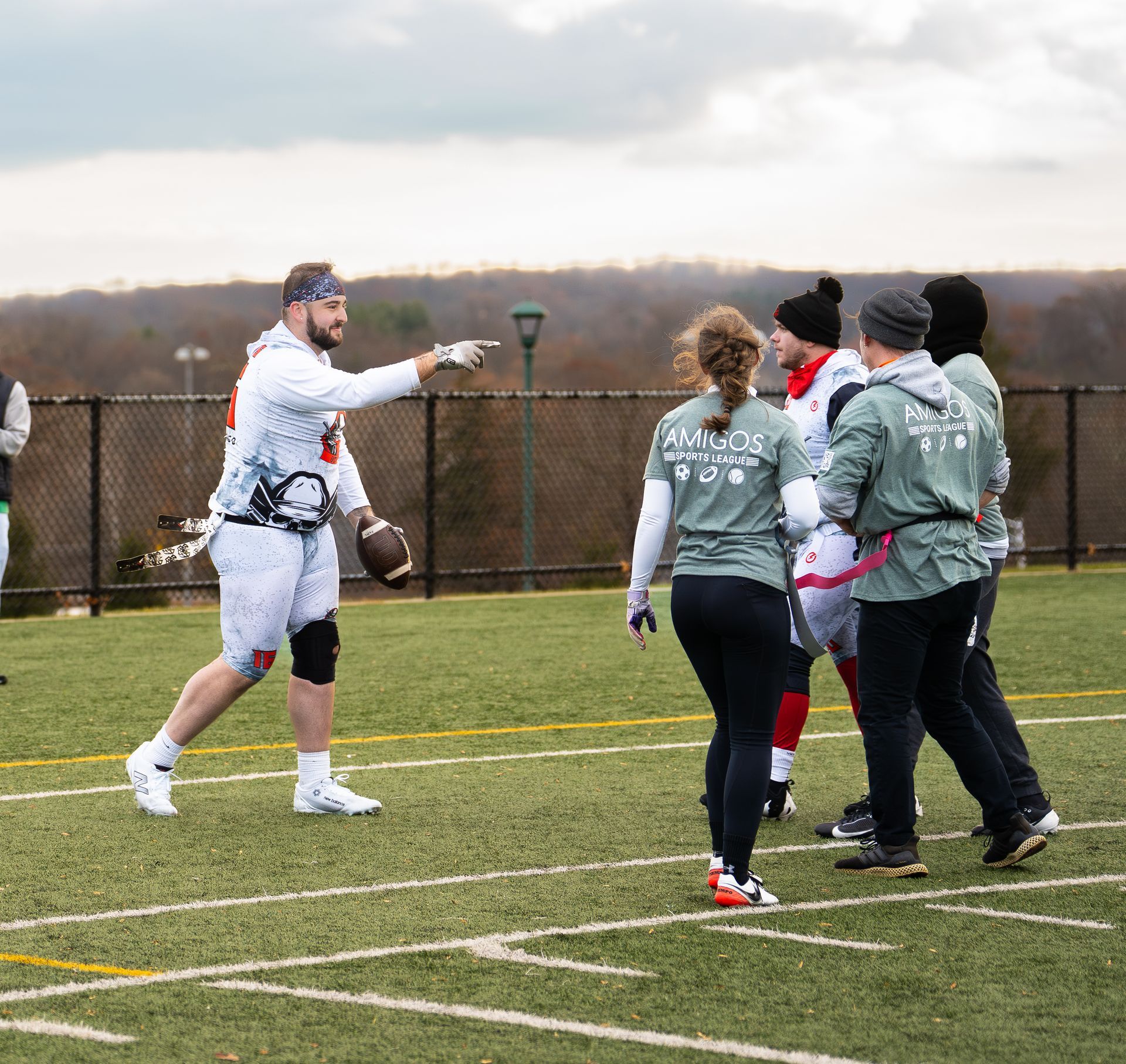 Adult flag football league game in Morris County, New Jersey