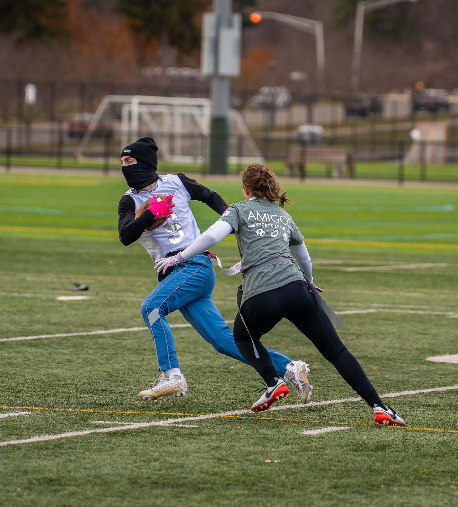Adult flag football league game in Morris County, New Jersey