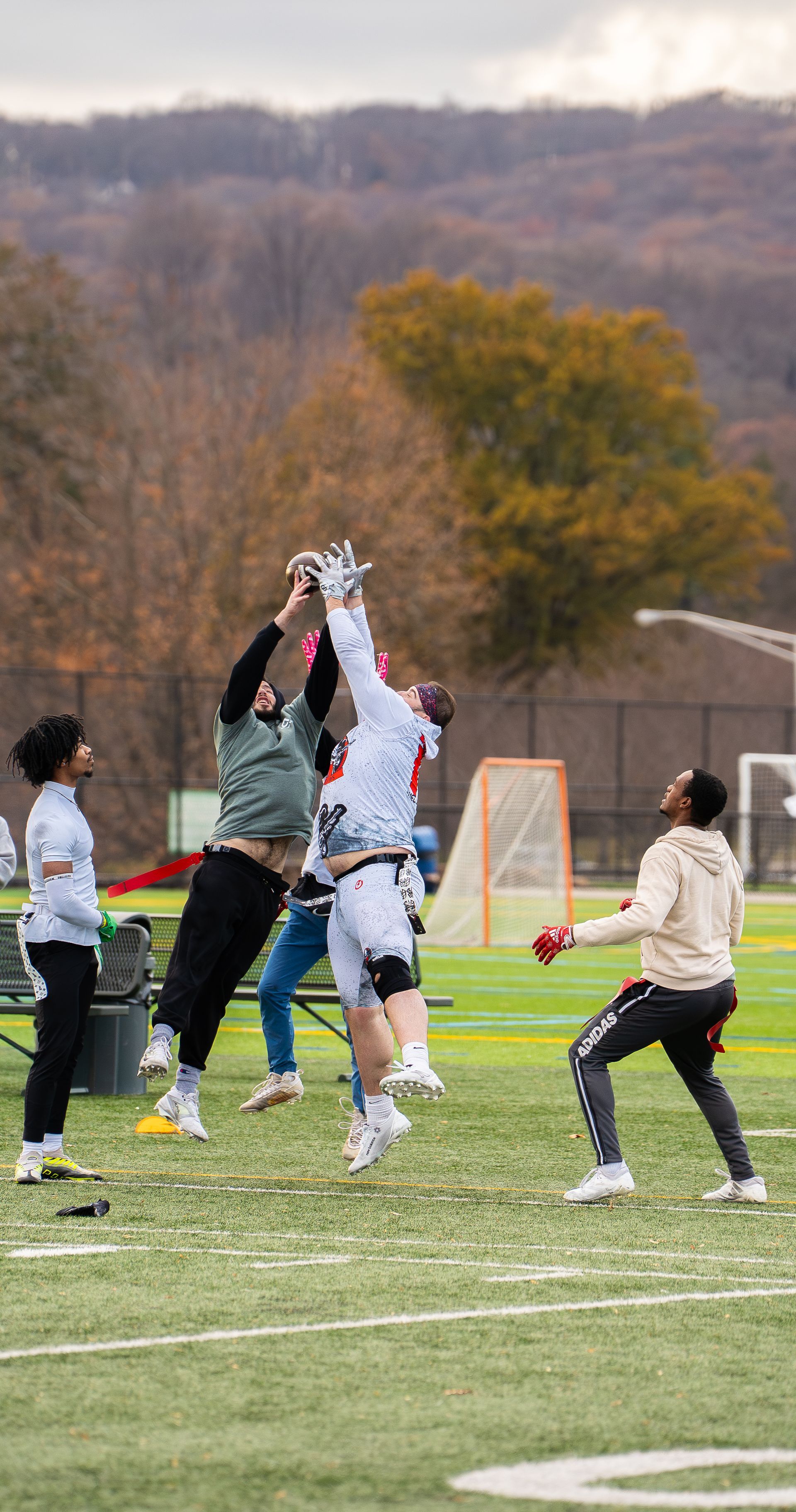 Adult flag football league game in Morris County, New Jersey