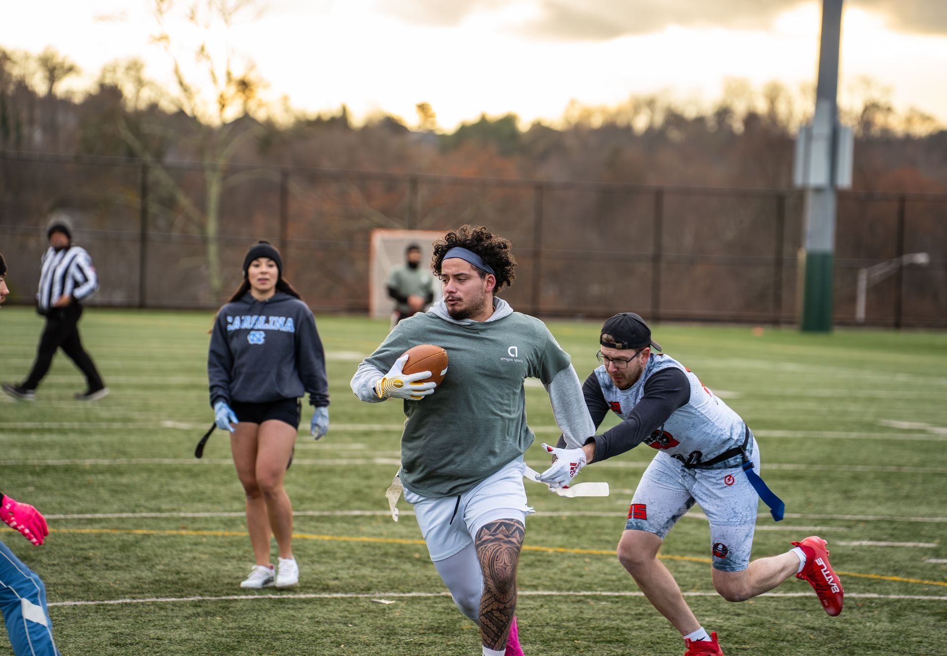 Adult flag football league game in Morris County, New Jersey