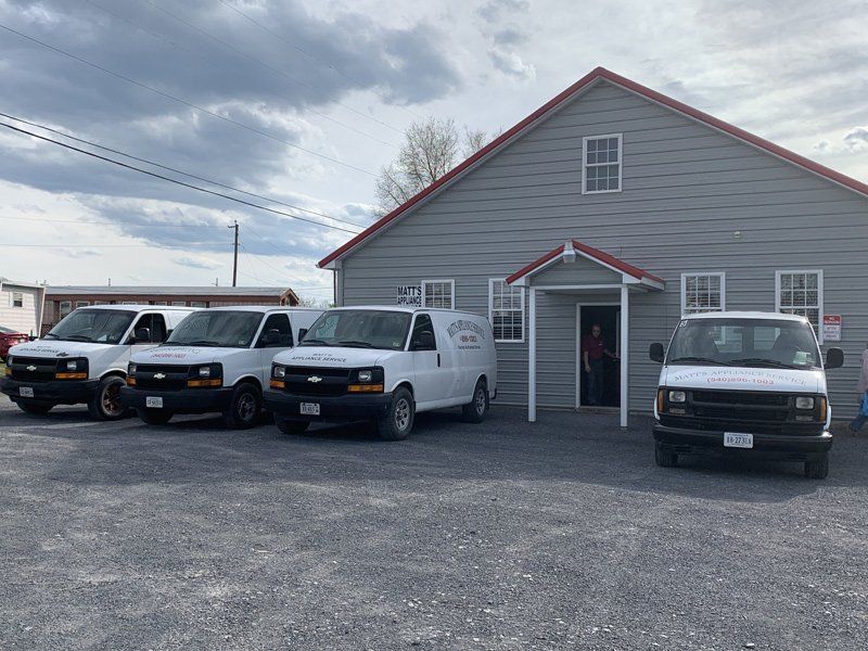 Vans Parked in Front of Office — Timberville, VA — Matt’s Appliance Service Inc