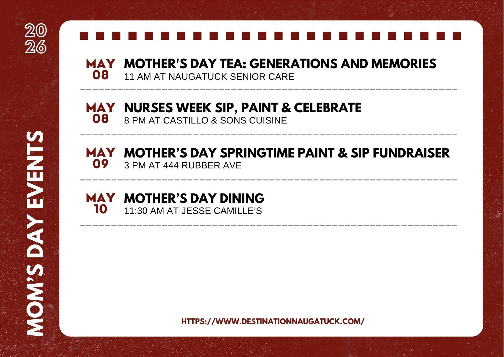 Flyer with the dates, hours, and places of professional and personal growth events at Naugatuck