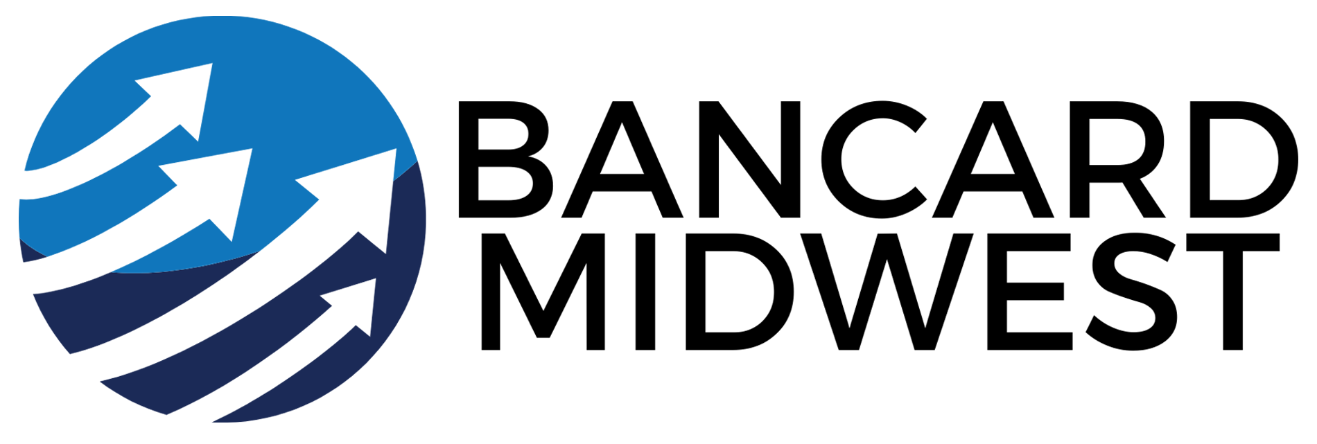 The logo for bancard midwest is a blue circle with three arrows pointing in different directions.