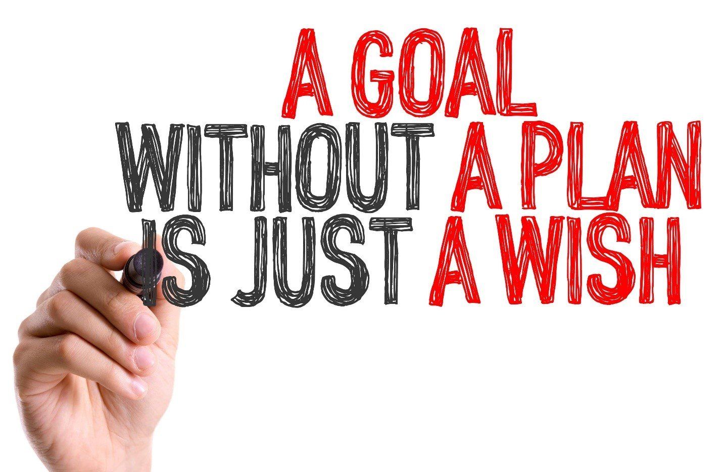 a hand writing a goal without a plan is just a wish.