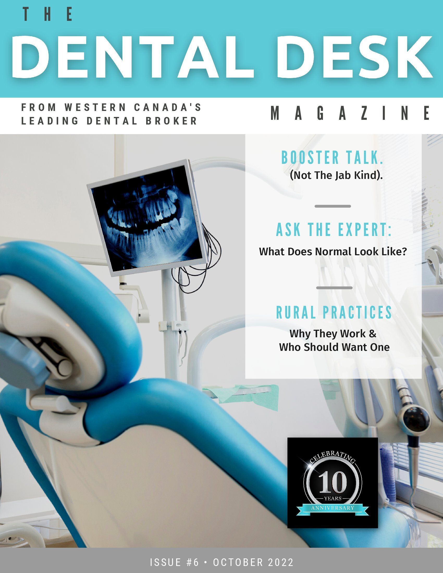 the dental desk magazine cover features a dentist's chair