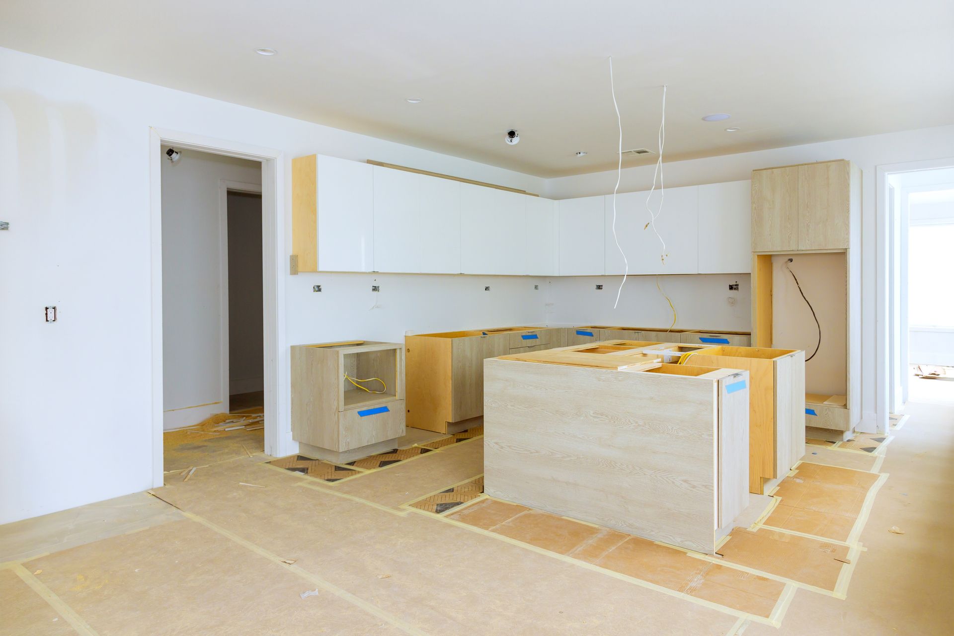 A kitchen is being built in a new house.