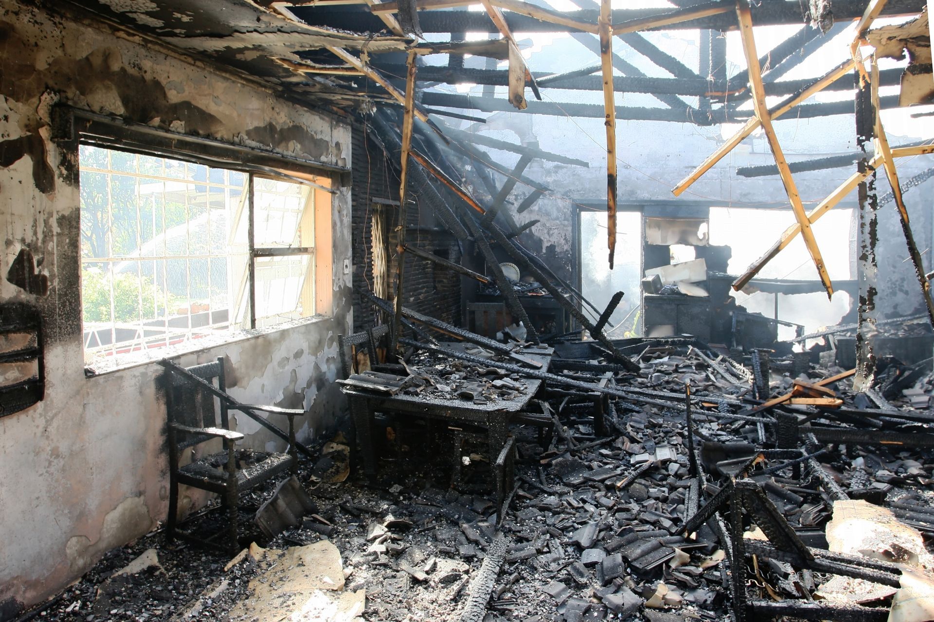 Burned interior of the house