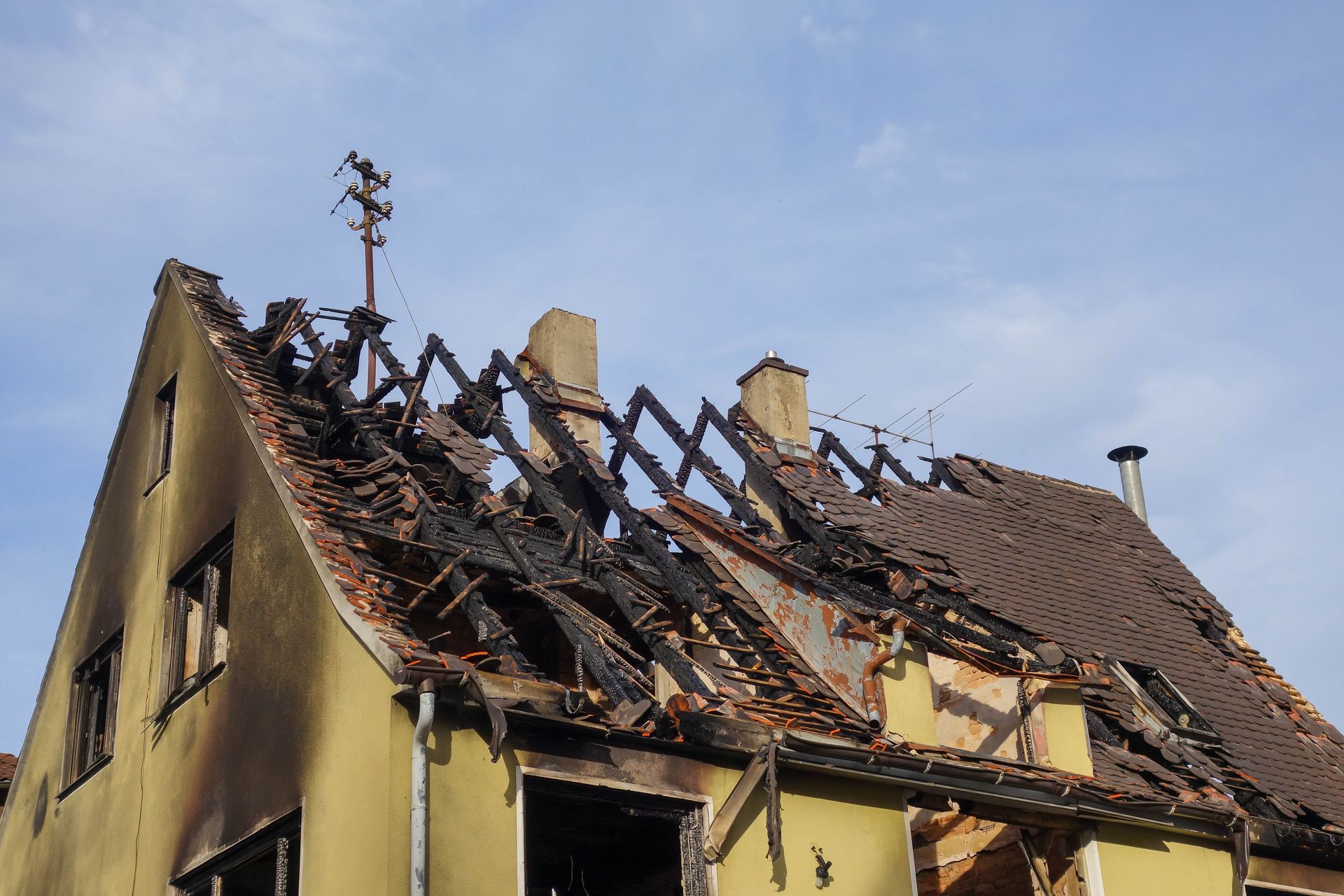Burned roof of the house