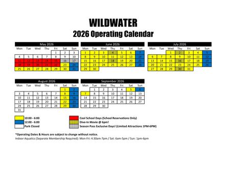 Color-coded calendar heatmaps for May, June, July, and late season, showing red and yellow date blocks.