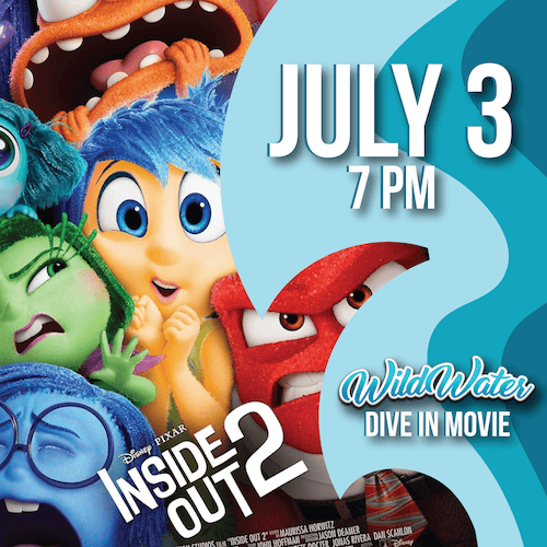 A movie poster for inside out 2 on july 3 at 7 pm
