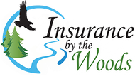 A logo for insurance by the woods with a river and trees