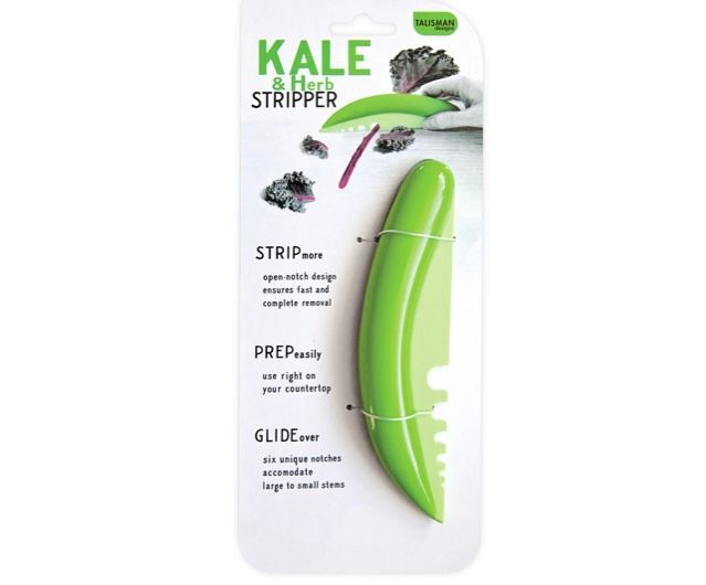 Green kale and herb stripper in packaging; instructions for use.