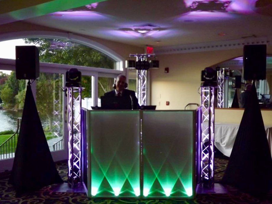 Wedding DJ Setup with intelligent dance lighting at the Candlewood Inn