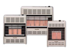 Three heaters are sitting next to each other on a white background