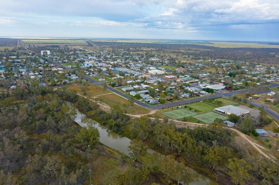 An Aerial View of A Small Town Surrounded by Trees and A River — Cool Blue Ice & Water in Walgett, NSW