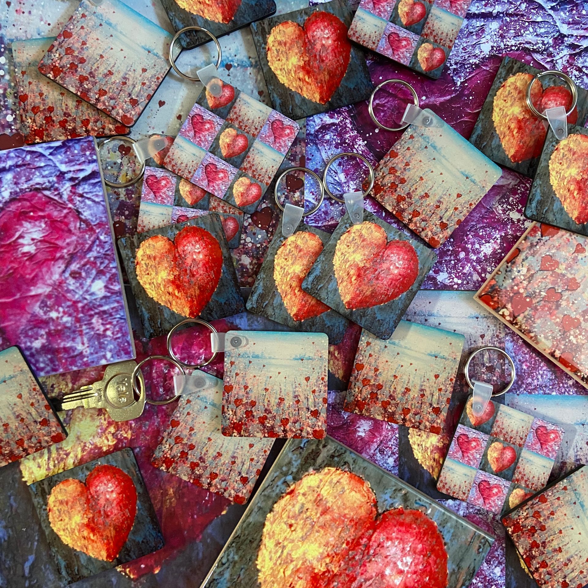 love, heart, valentine, gift, unique, special, keyring, coaster, gold, purple
