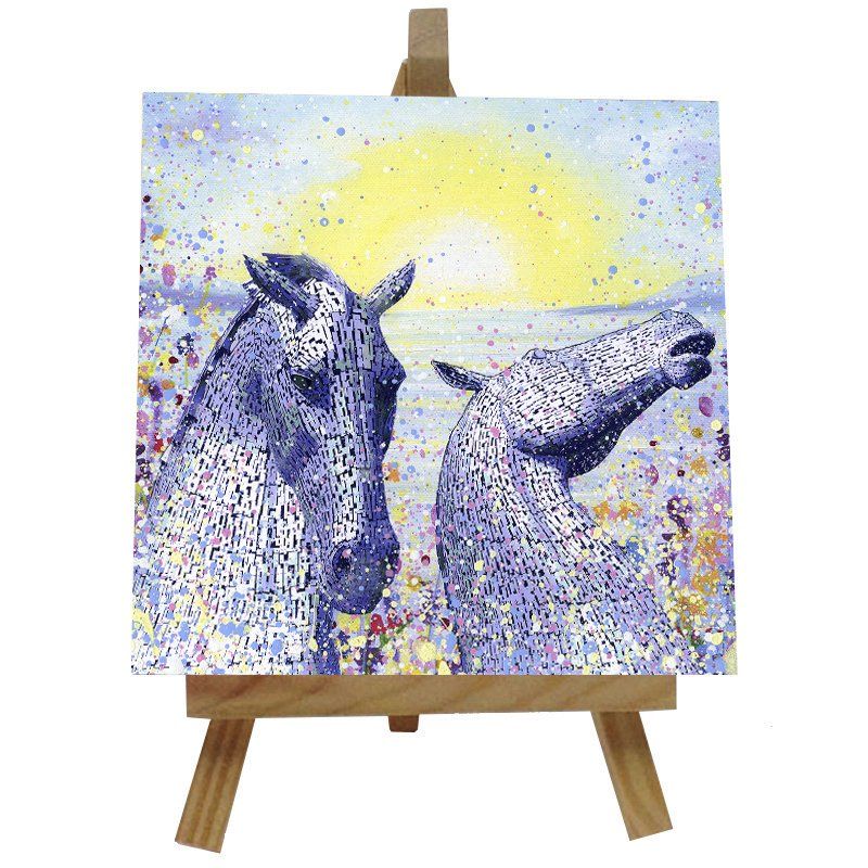 The Kelpies art gift, The Kelpies painting, The Kelpies min ceramic tile with easel, Scottish art gifts, Scotland painting, 