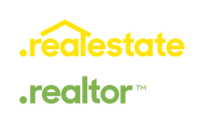 A yellow and green logo for real estate and realtor