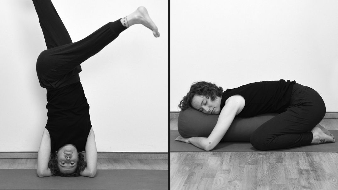 Twisted headstand, supported Child