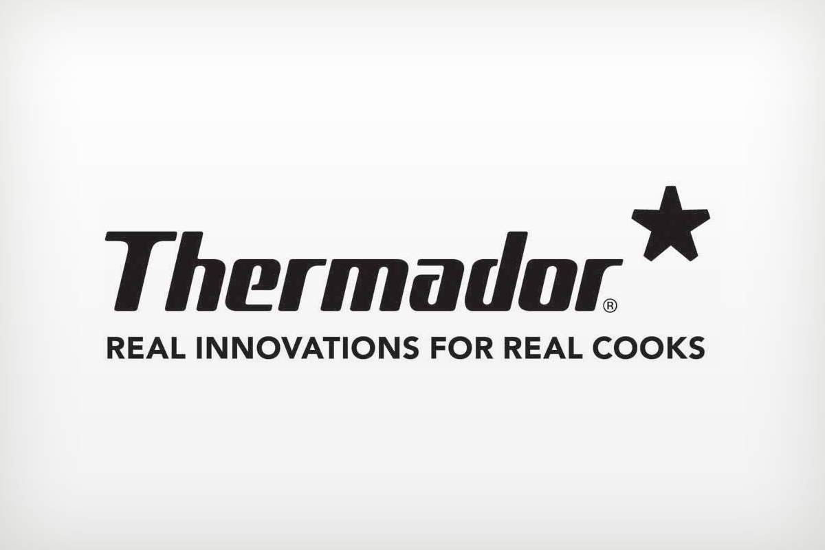 A black and white logo for thermodor real innovations for real cooks