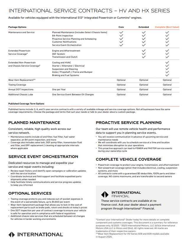 International Service Contracts - HV and HX Series