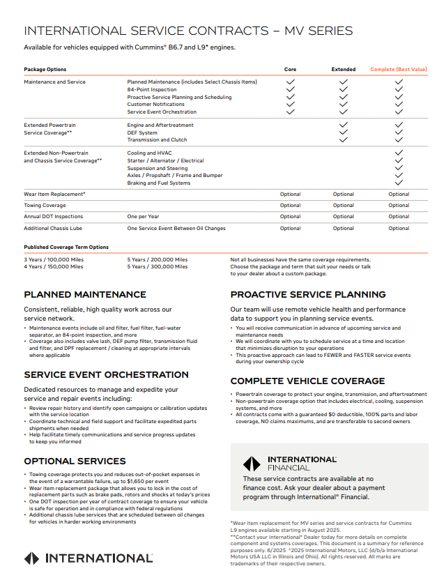 International Service Contracts - MV Series