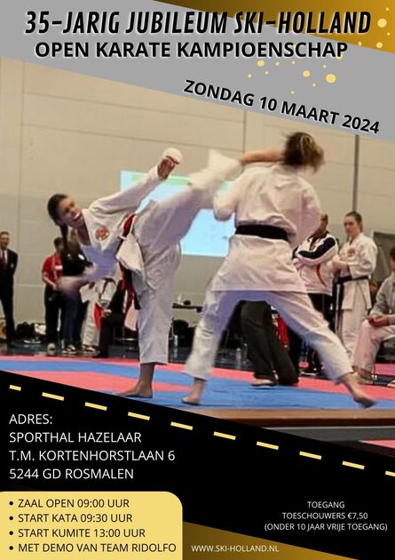 35-jarig jubileum ski-holland open karate kampioenschap zondag 10 maart 2024
