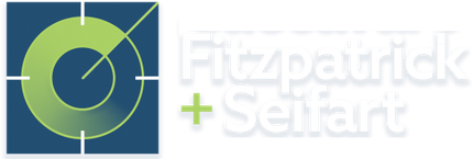 Logo of Fitzpatrick + Seifart: blue square with green target, white text.