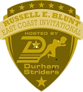 A logo for russell e. blunt east coast invitational hosted by durham striders.