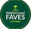 A green circle with the words `` neighborhood faves '' on it.
