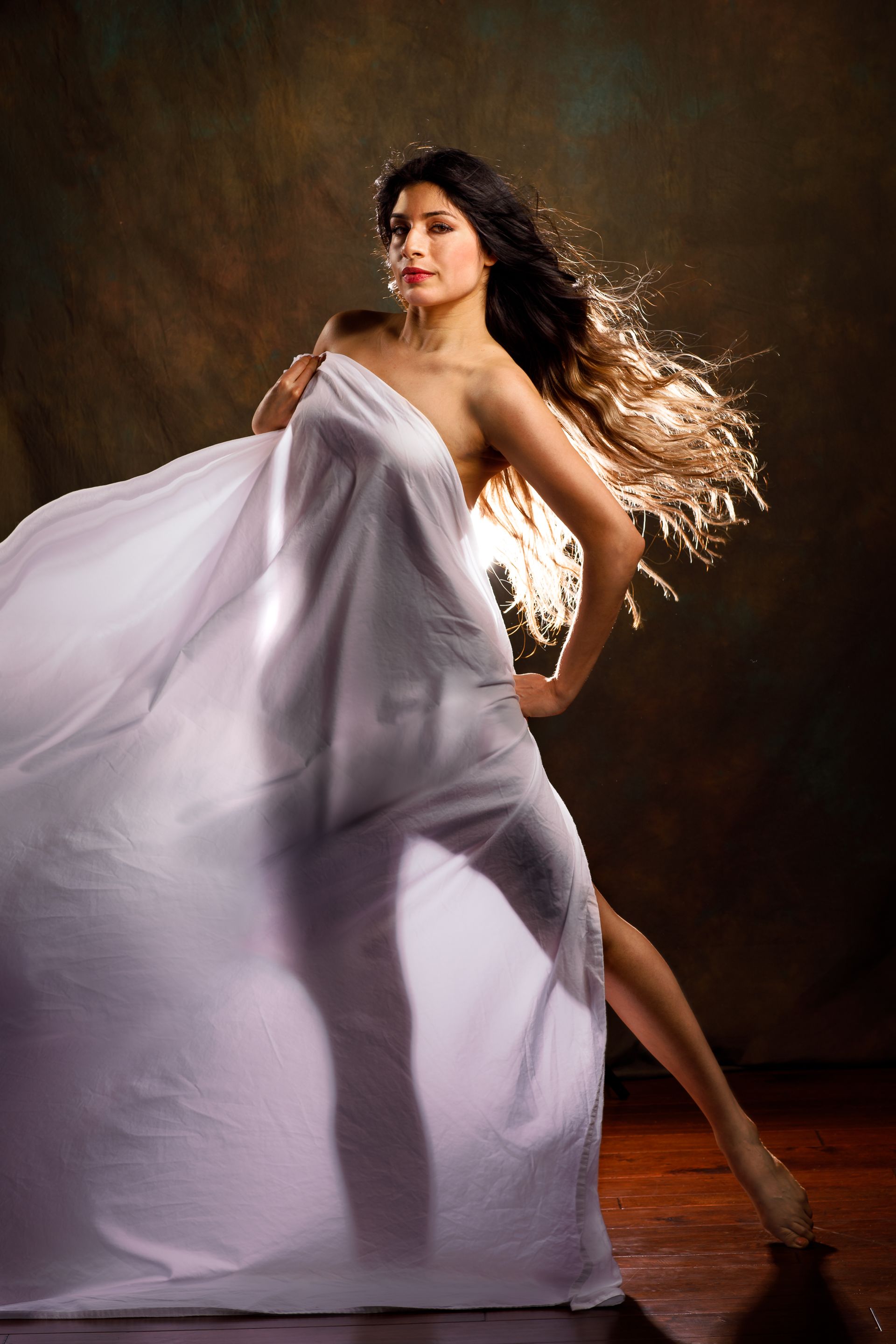 woman, implied, dancer, fabric, dramatic