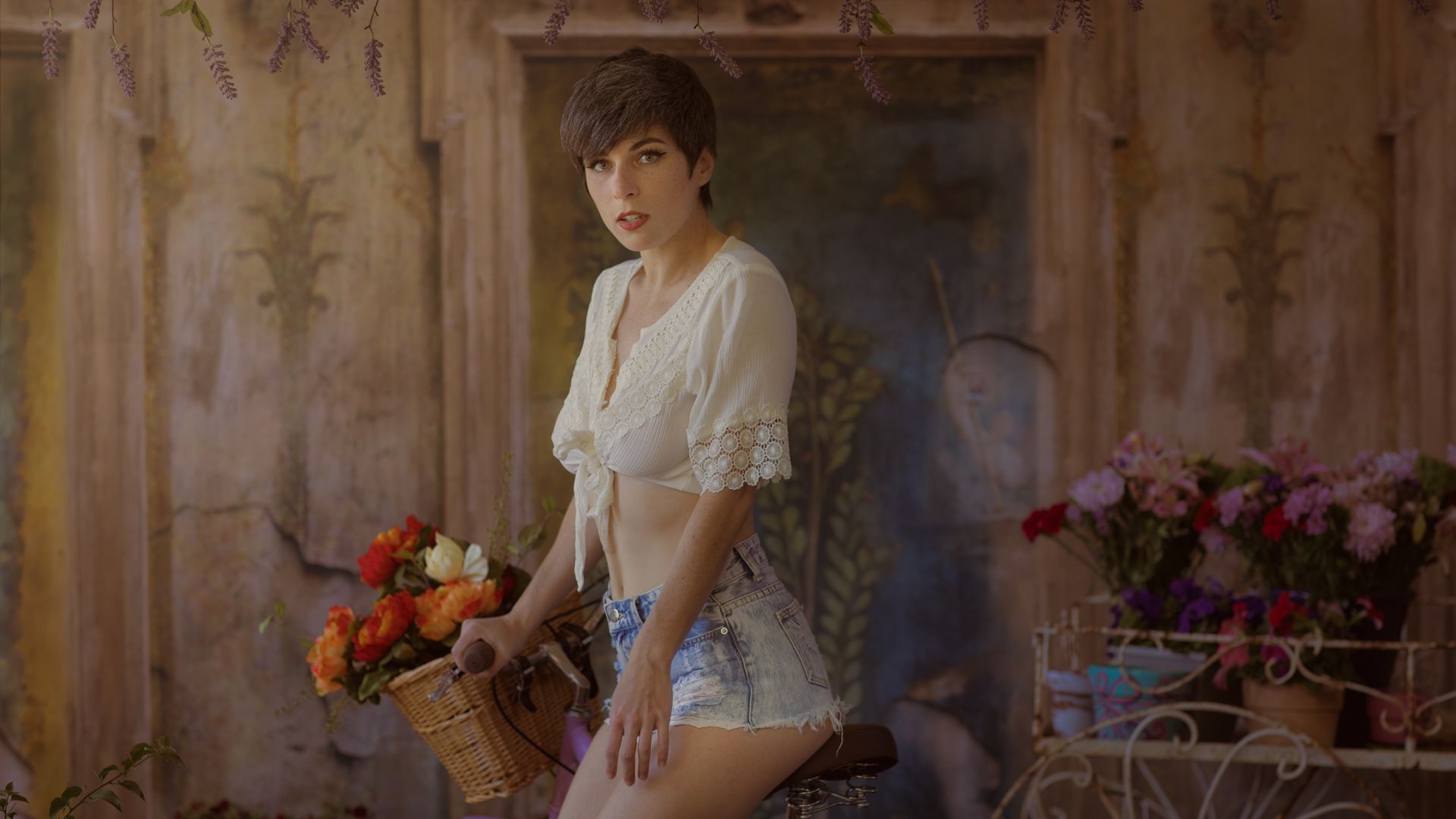 woman, bike, painterly, lieurance Designs