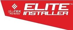 Red logo: "ELITE INSTALLER" text with "alu-rex" and diamond graphic.