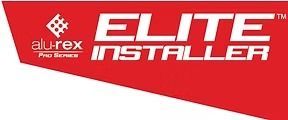 Red logo: "ELITE INSTALLER" text with "alu-rex" and diamond graphic.